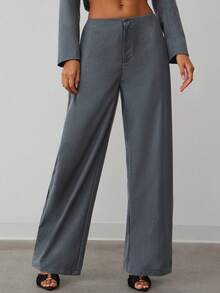 Hauture Women's Sexy Casual Office Wide Leg Side Pleated Business Trousers Pants - Grey - View 2