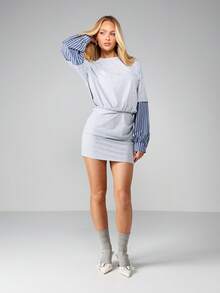 MISSGUIDED Oversized Mini Dress With Striped Shirt Sleeves And Ruched Waist Detail For Casual Everyday Wear - Multicolor - View 5