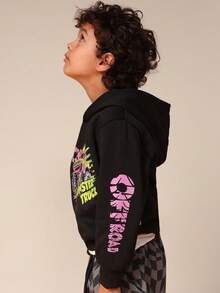 SUMWON Oversized Boys Monster Truck Graphic Hoodie Without Drawstring Hood Long Sleeve Casual Streetwear - Black - View 6