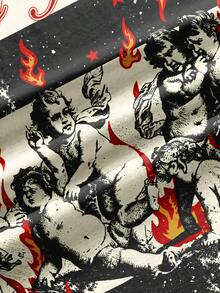 Manfinity Dauomo Herren Streetstyle gestreiftes Kontrast Muster T-Shirt, Rundhals Kurzarm Lässig bequemes T-Shirt, geeignet für täglichen Straßenmode-Look - Schwarz - Übersicht 3