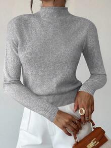 Firerie Áo len nữ thanh lịch, thoải mái, cổ cao, tay dài, nhiều màu sắc, dáng rộng, đa năng, thích hợp mặc đi làm, mùa thu, đông, kiểu áo dễ phối đồ, phù hợp cho giáo viên. - Màu Xám nhạt - Xem 6