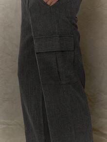Musero Herren maßgeschneiderte, intelligente Baggy-Straight-Leg-Cargohose mit Knopfverschluss, FRÜHLING SOMMER Smartwear Streetwear - Dunkelgrau - Übersicht 5