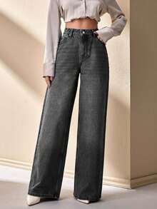 CLARA VERO 女士低腰宽松阔腿休闲牛仔裤 - 深灰色 - 查看 3