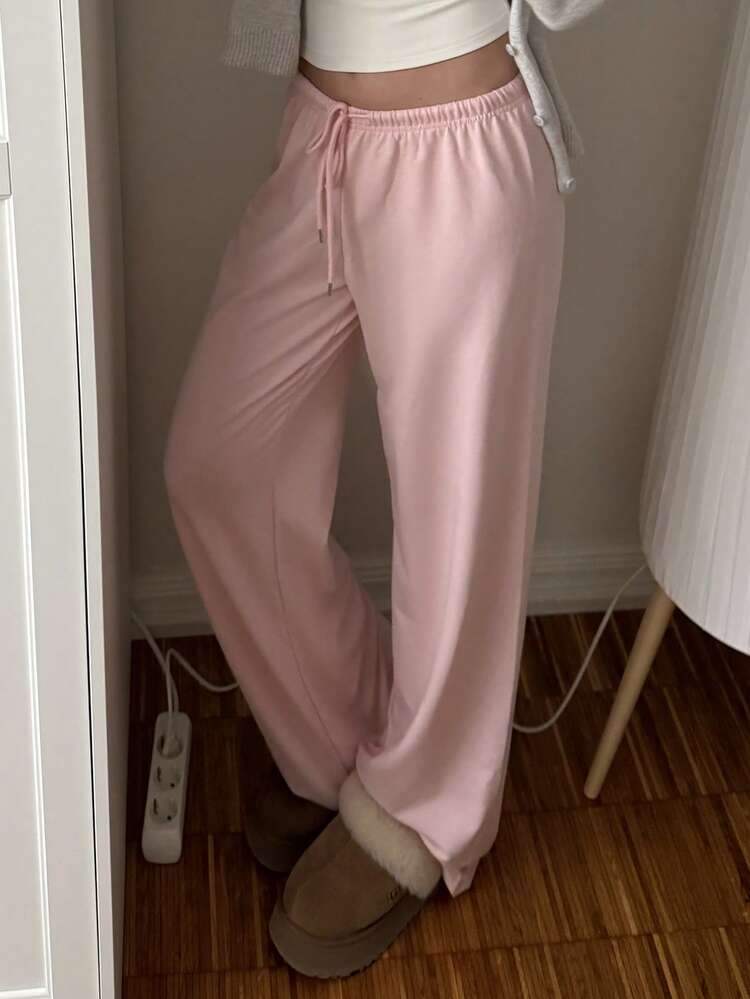 CovetEZ Women's Solid Color Drawstring Waist Soft Knit Loose Casual Pants, Fall/Winter , Baggy Pants