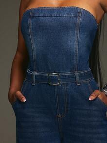 NYA SZN Mono vaquero sin mangas con top tubo ajustado, ropa de calle, casual de todos los días, estilo Y2K vintage, modesto, atuendo de vuelta a la escuela para otoño para mujeres