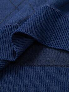 Manfinity Mode 男士轻薄半拉链针织长袖套头衫，皇家蓝，冬季款 - 藏蓝色 - 查看 6