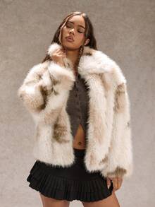 SHEIN Glamour 女士冬季石花狐狸领短夹克 - 米色 - 查看 3