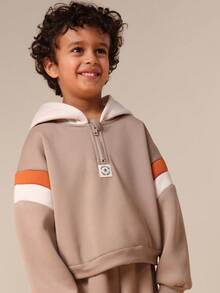 SUMWON Boys Hooded Sweatshirt Jogger Set Beige Half Zip Pullover Elastic Waist Pants Casual Coordinating Outfit - Brown - View 4