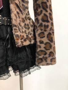 Elamini Áo khoác cardigan lông thỏ ve áo họa tiết da báo thu/đông mới dành cho nữ, phong cách cổ điển - màu nâu - Xem 7