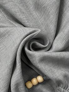 Elenzga Blusa casual de mujer talla grande con cuello de ojo de cerradura, mangas raglán y pliegues en unicolor - Gris - Ver 4