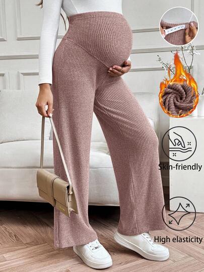 SHEIN Fall Clothes,Autumn Clothes,Maternity Autumn/Winter Clothes Maternity Straight Leg, Wide Leg, Casual, Elegant, Maternity, Comfortable Pregnancy Pants Maternity Pants Maternity Clothes Knit Pants Pregnant Outfits Pregnancy Clothes
