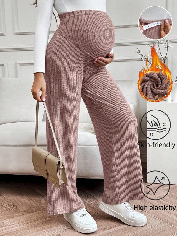 SHEIN Fall Clothes,Autumn Clothes,Maternity Autumn/Winter Clothes Maternity Straight Leg, Wide Leg, Casual, Elegant, Maternity, Comfortable Pregnancy Pants Maternity Pants Maternity Clothes Knit Pants Pregnant Outfits Pregnancy Clothes