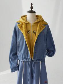 ESTAVOR 男士时尚保暖牛仔夹克，秋季必备 - 藍色 - 查看 3