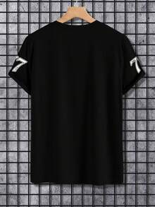 Manfinity EMRG 男士字母印花立领休闲百搭短袖T恤 - 黑色 - 查看 3