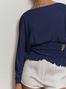 MUSERA Blusa con scollo a barca, corpetto arricciato, maniche lunghe, elegante e casual, adatta per l'ufficio, l'estate, le vacanze e le festività come l'autunno, l'inverno e il Natale