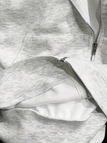 INAWLY Women's Casual Solid Color Zip-Up Sweatshirt Jacket, Retro Collar Design, Simple And Versatile, Suitable For Everyday Casual Wear, A And Stylish Piece For Autumn And Winter Street Fashion - Grey - View 6