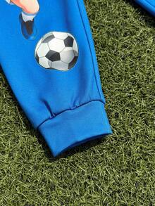 Captain Tsubasa X SHEIN Young Boy Minimalist Sports Casual Cartoon Figure Graphic Elastic Waist Sweatpants - Blue - View 6