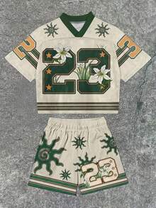 Manfinity Roghcode Men's Fashion T-Shirt And Shorts Set, Suitable For Summer - Multicolor - View 1