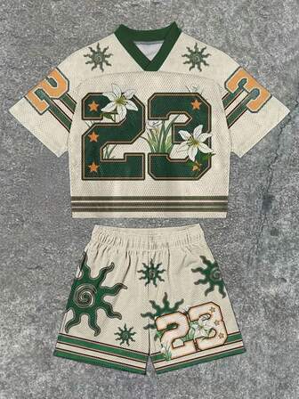 Men's Fashion T-Shirt And Shorts Set, Suitable For Summer