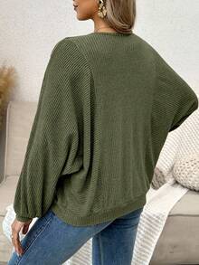 SHEIN Pregnant Women's Casual Solid Color Batwing Sleeve Sweatshirt, Autumn - Army Green - View 2