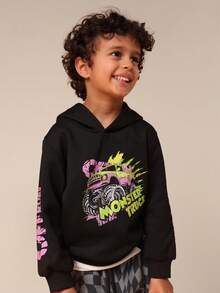 SUMWON Oversized Boys Monster Truck Graphic Hoodie Without Drawstring Hood Long Sleeve Casual Streetwear - Black - View 1