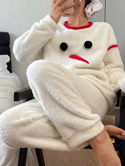 Dream Adore 3D Snowman Geborduurde Cozy Women Long Sleeve Pajama Set view 6