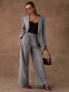 SHEIN BAE 优雅设计口袋翻领多功能西装 - 灰色 - 查看 6