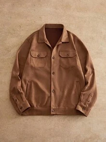 Manfinity VCAY Men's Casual Solid Color Long Sleeve Shirt, Versatile For Autumn - Brown - View 1