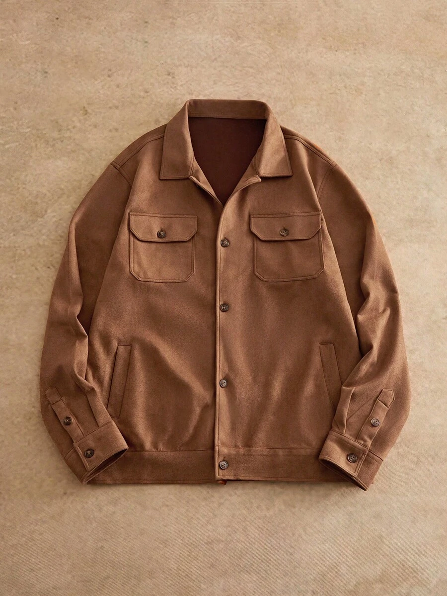 Manfinity VCAY Men's Casual Solid Color Long Sleeve Shirt, Versatile For Autumn - Brown - View 1
