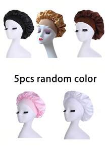 Silk Bonnet For Sleeping, Satin Hair Bonnets, Soft Elastic Band Silk Sleep Cap, Silk Hair Wrap For Curly Hair, Ideal For Overnight Curls Preservation, All-Season Shower Caps, Comfortable For Chemotherapy Patients Home Bathroom Decor Fall Decor  Hair Bonnet - Multicolor - View 5