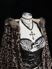 Sweetra Leopard Faux Fur Minimalist Hat & Short Vintage Casual Jacket