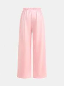 SHEIN Tween Girl Summer Simple Front Tie Loose Sweatpants, Casual Daily Wear - Pink - View 3