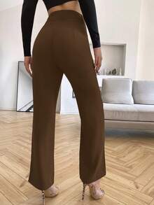Siren Gaze Solid High Rise Tailored Pants In Fall/Winter Brown Casual - Mocha Brown - View 2