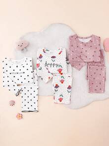 6pcs/Set Young Girl Young Girls Autumn/Winter Long Sleeve Pajama Set, Cute Printed Knit Sleepwear & Loungewear - Multicolor - View 5