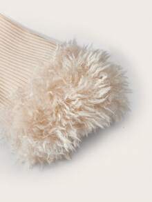 SHEIN ICON Solid Fuzzy Trim Open Front Crop Fall Clothes Women Jacket - Apricot - View 3