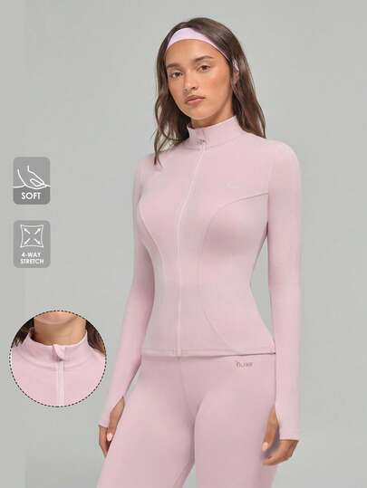 Fluxe Women's Slim Fit Zip-Up Long Sleeve T-Shirt, Soft Stretch Fabric, Stand Collar Design, Breathable And Comfortable Activewear Top