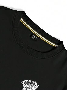 Manfinity Homme 男士休闲印花圆领长袖运动衫 - 黑色 - 查看 3