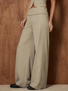 MUSERA Fold Over Waistband Wide Leg Stripe Trousers Only Cute Date Night Going Out Night Out Work Office Clean Cut  Party Elegant Casual Summer - Multicolor - View 3