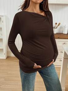 SHEIN Maternity Solid Color Minimalist Long Sleeve T-Shirt, Everyday Wear