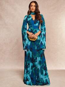 Silquee 女式随机印花优雅大袖连衣裙 - 彩色 - 查看 4