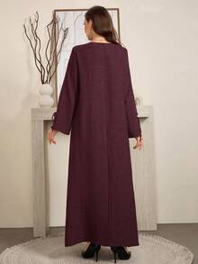 Al Najma Đầm Maxi vải lanh thắt nơ thanh lịch, rộng rãi, thoải mái dành cho nữ - Màu Đỏ Sâu - Xem 2