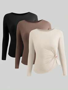 Gloray Camiseta elegante y sexy de manga larga con botones metálicos - Multicolor - Ver 4