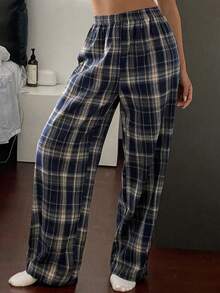 Dazy Tall 女式高腰格子直筒休闲裤 - 彩色 - 查看 3