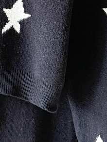 Sparklyn 青少年新款提花星空圆领短款毛衣搭配黑色阔腿裤，适合居家、外出、聚会、返校