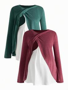 SHEIN 休闲宽松长袖哺乳上衣 - 彩色 - 查看 3