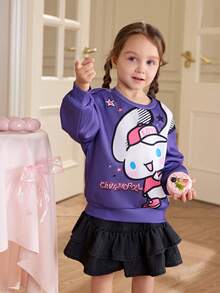 HELLO KITTY AND FRIENDS | SHEIN 少女休闲卡通图案圆领落肩卫衣，秋季