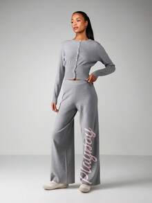 Missguided x Playboy Ribbed Knit Cardigan Set With Bunny Button Details For Casual Loungewear