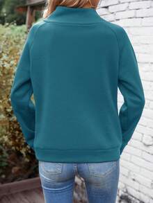 SHEIN LUNE Casual Solid Color Fleece Sweatshirt, Autumn/Winter - Blue - View 2