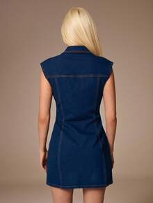 Avantive Vestido vaquero sin mangas con botones delanteros para uso casual y de oficina - Azul lavado oscuro - Ver 2