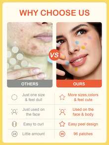 SlowSunday Mix N' Match Blemish Patch, 96pcs, Colorful & Cute Shape, Hydrocolloid Materials, Ultra-Thin Design, Full Cover, Waterproof & Breathable, Refreshing & Comfortable, Mild & Non-Irritating, For Pre-Makeup And Daily Care, Better Coverage, For Face & Body, For Covering Zits And Blemishes Pimple Patches, Y2K, Great For Dating, Birthday, Anniversary, Or Any Special Occasion, For Valentine's Day, Valentines Gift, Valentines Day Gift, Ideal For Party - Multicolor - View 4